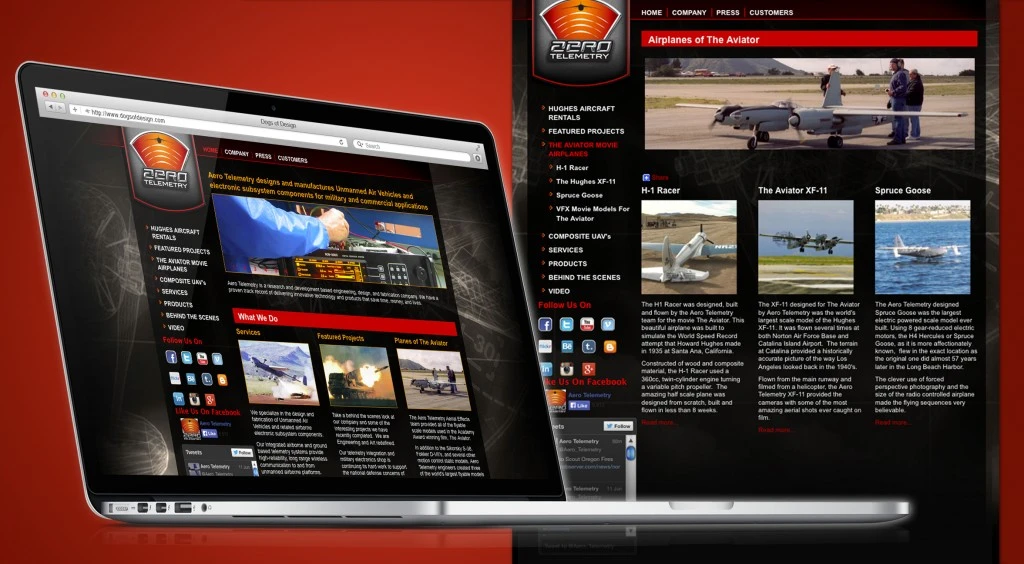 AeroTelemetry logo utilized in web design by dogsofdesign – clean, modern branding integrated within aerospace web design