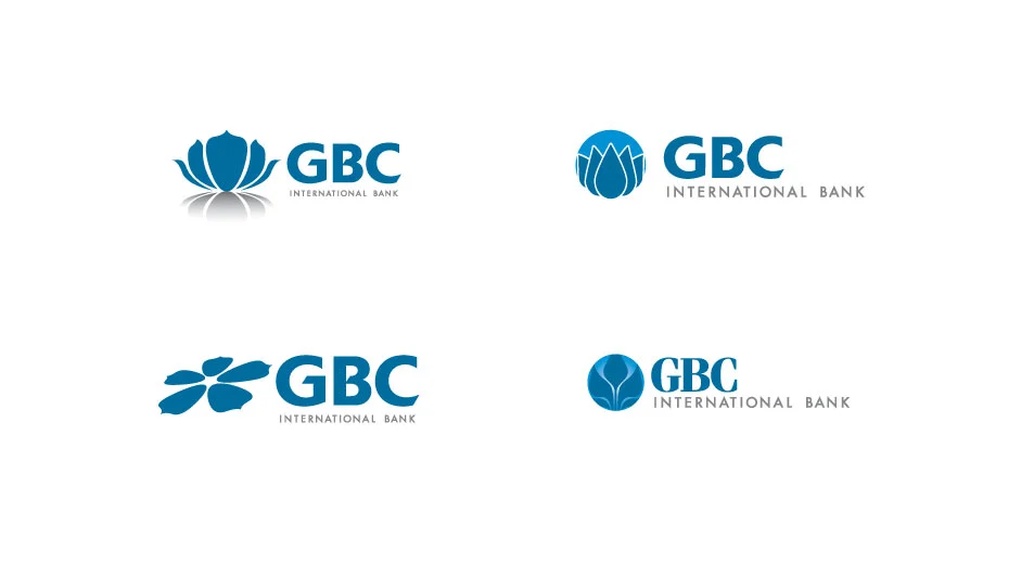 GBC International Bank logo design comps by Dogs of Design – professional branding concepts for global banking and finance