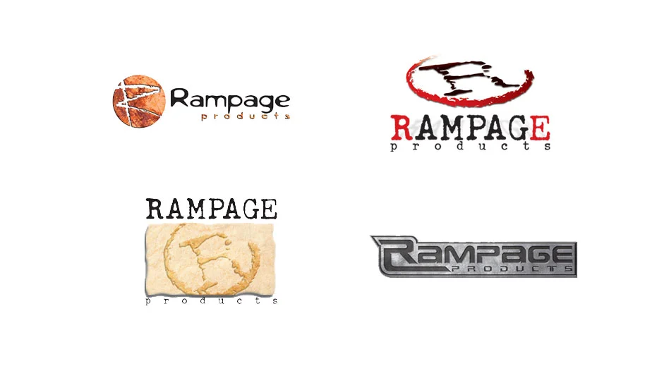 Rampage logo branding and design comps created by dogsofdesign – bold modern visual identity concepts